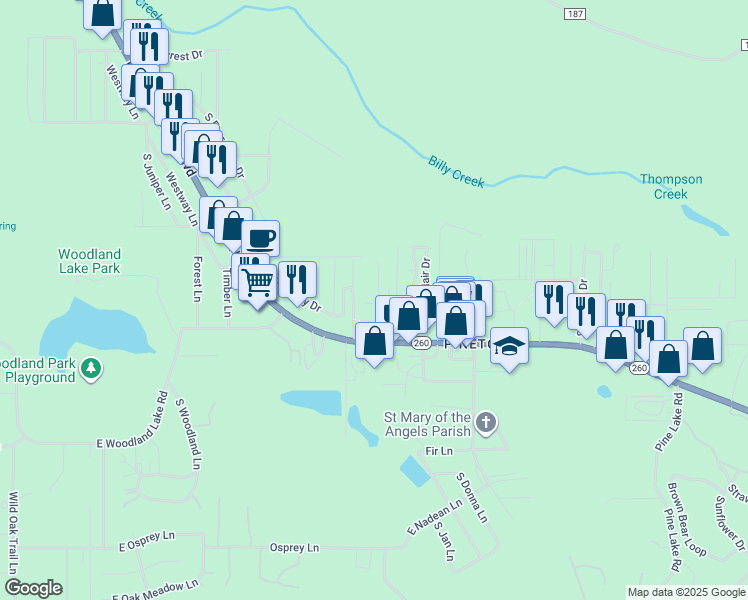 map of restaurants, bars, coffee shops, grocery stores, and more near 1391 South Rigby Drive in Pinetop-Lakeside