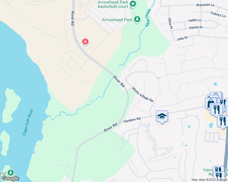 map of restaurants, bars, coffee shops, grocery stores, and more near 5822 River Rd in Wilmington