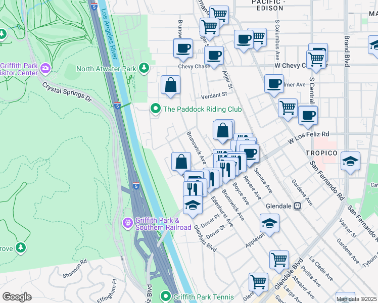 map of restaurants, bars, coffee shops, grocery stores, and more near 4137 Edenhurst Avenue in Los Angeles