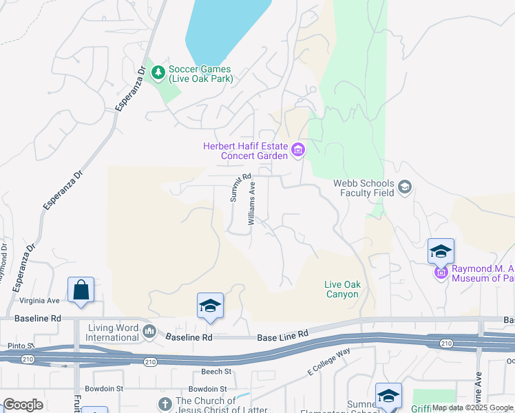 map of restaurants, bars, coffee shops, grocery stores, and more near 4710 Williams Avenue in La Verne