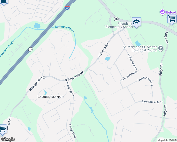 map of restaurants, bars, coffee shops, grocery stores, and more near 4575 Bogan Gates Drive in Buford