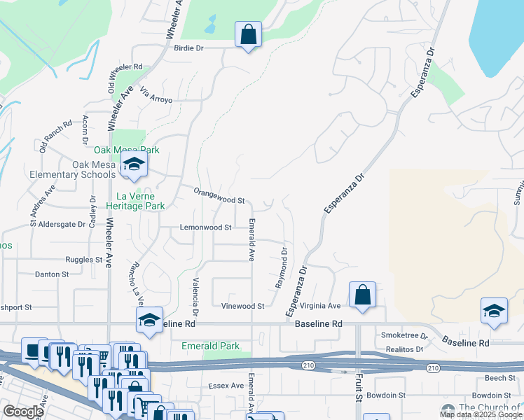 map of restaurants, bars, coffee shops, grocery stores, and more near 3700 Verdana Circle in La Verne
