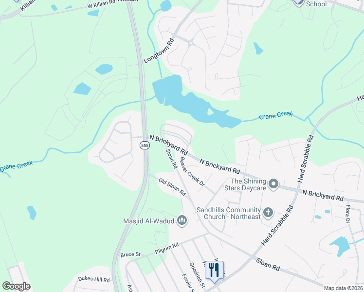 map of restaurants, bars, coffee shops, grocery stores, and more near 100 Beaver Creek Drive in Columbia