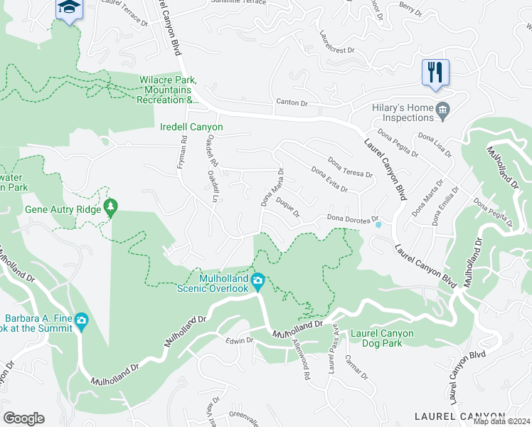 map of restaurants, bars, coffee shops, grocery stores, and more near 3150 Dona Maria Drive in Los Angeles