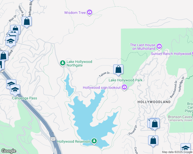 map of restaurants, bars, coffee shops, grocery stores, and more near 6433 Tahoe Drive in Los Angeles