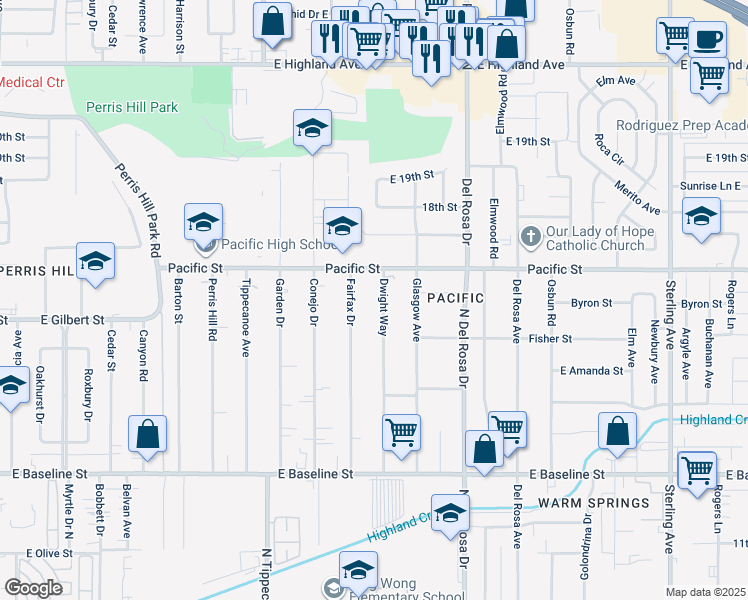 map of restaurants, bars, coffee shops, grocery stores, and more near in San Bernardino County