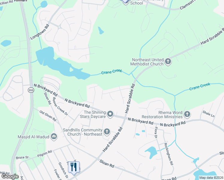 map of restaurants, bars, coffee shops, grocery stores, and more near 202 Grinders Mill Road in Columbia