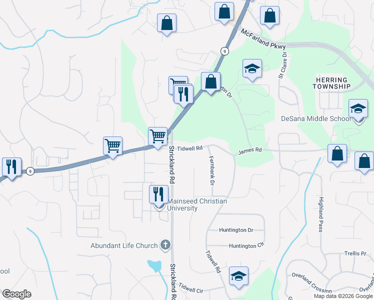 map of restaurants, bars, coffee shops, grocery stores, and more near 185 Tidwell Road in Alpharetta