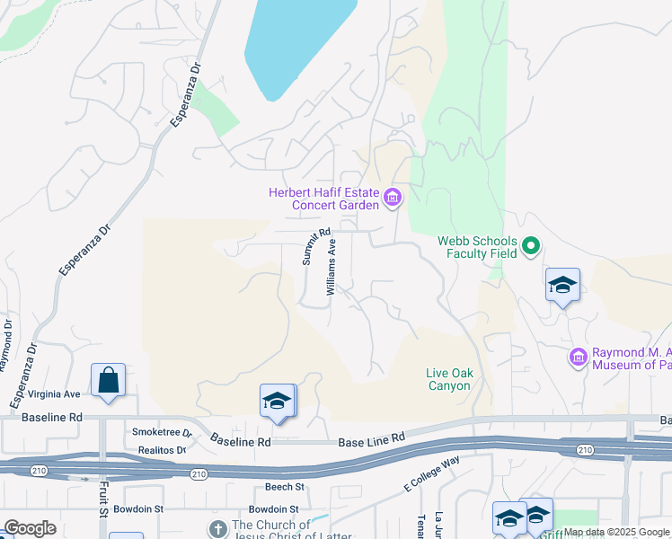 map of restaurants, bars, coffee shops, grocery stores, and more near 4710 Williams Avenue in La Verne