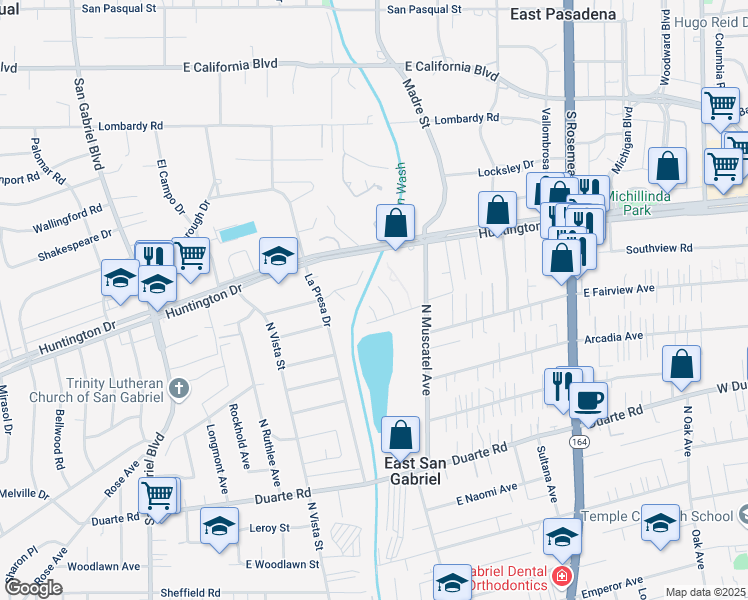 map of restaurants, bars, coffee shops, grocery stores, and more near 7020 Julie Lane in San Gabriel