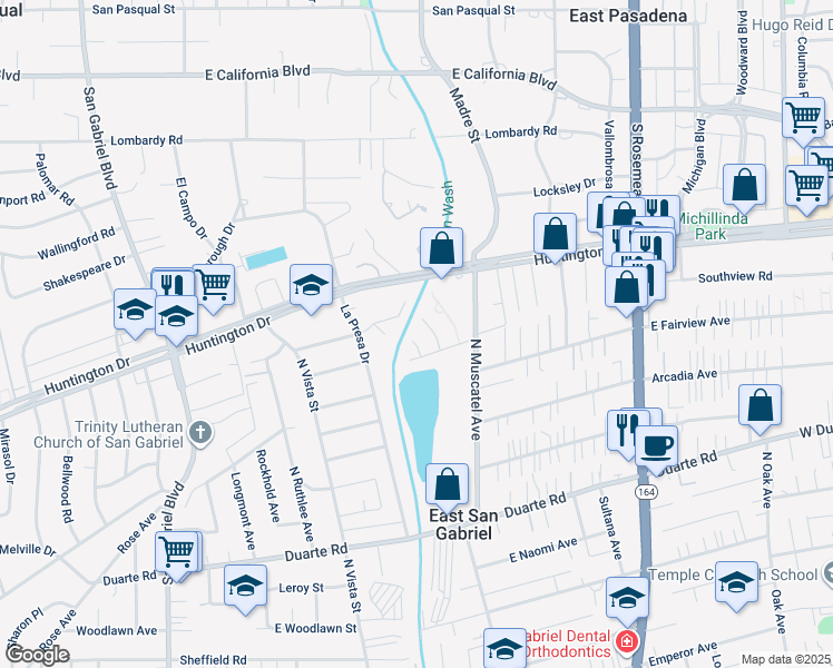 map of restaurants, bars, coffee shops, grocery stores, and more near 7020 Julie Lane in San Gabriel