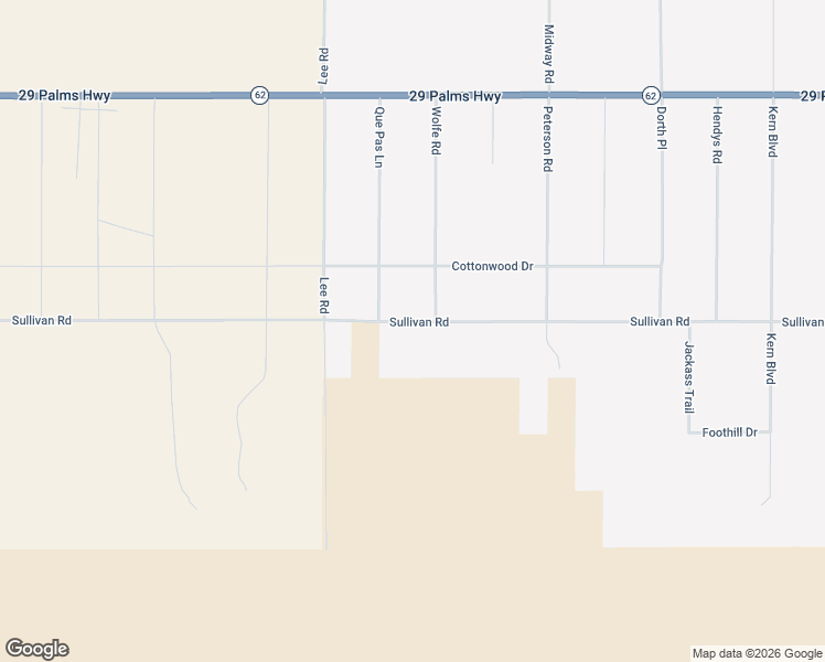 map of restaurants, bars, coffee shops, grocery stores, and more near 67477 Sullivan Road in Twentynine Palms