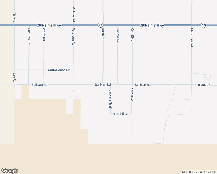 map of restaurants, bars, coffee shops, grocery stores, and more near 67939 Sullivan Road in Twentynine Palms