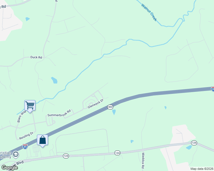 map of restaurants, bars, coffee shops, grocery stores, and more near 910 Walnut Woods Drive in Braselton