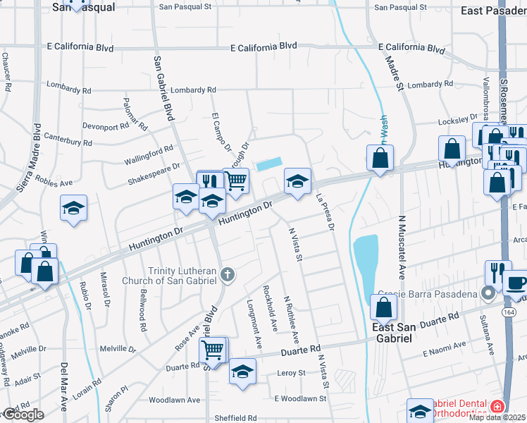 map of restaurants, bars, coffee shops, grocery stores, and more near 8332 Huntington Drive in San Gabriel