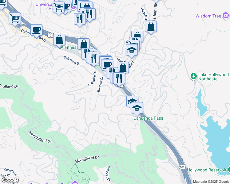 map of restaurants, bars, coffee shops, grocery stores, and more near in Los Angeles