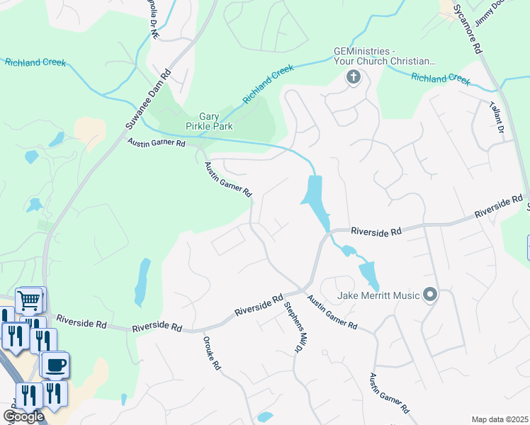 map of restaurants, bars, coffee shops, grocery stores, and more near 5985 Trail Hikes Drive in Sugar Hill