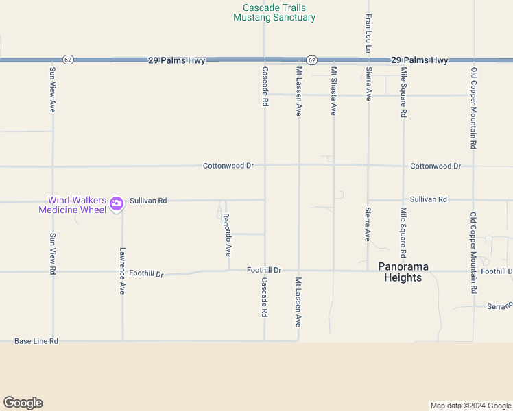 map of restaurants, bars, coffee shops, grocery stores, and more near 65675 Sullivan Road in Joshua Tree
