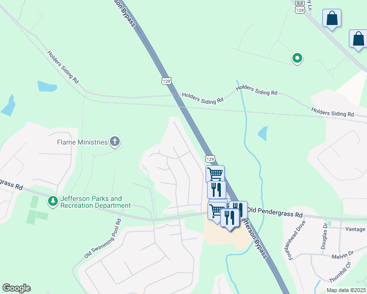 map of restaurants, bars, coffee shops, grocery stores, and more near 377 Red Bud Road in Jefferson