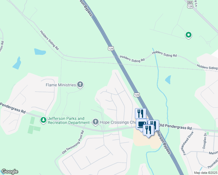 map of restaurants, bars, coffee shops, grocery stores, and more near 1128 Jasmine Drive in Jefferson