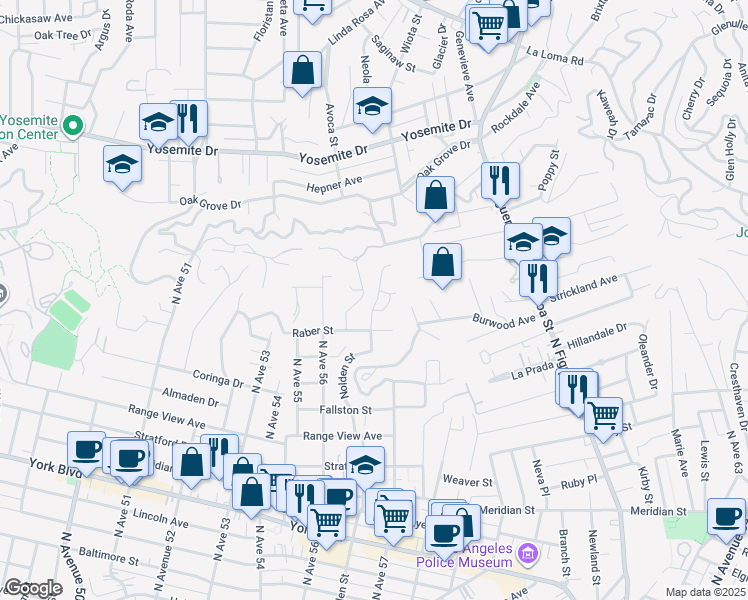 map of restaurants, bars, coffee shops, grocery stores, and more near 1815 Nolden Street in Los Angeles