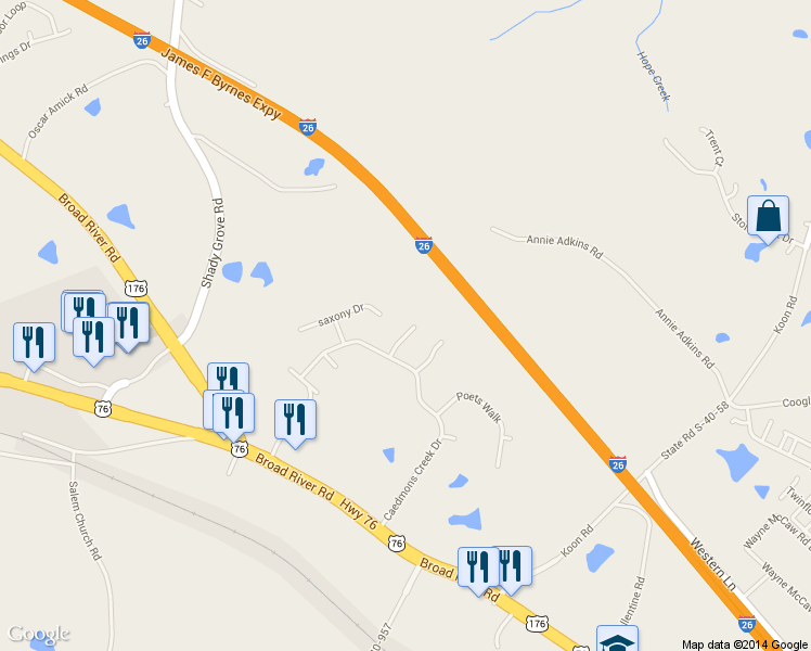 map of restaurants, bars, coffee shops, grocery stores, and more near 521 Brooksong Court in Irmo