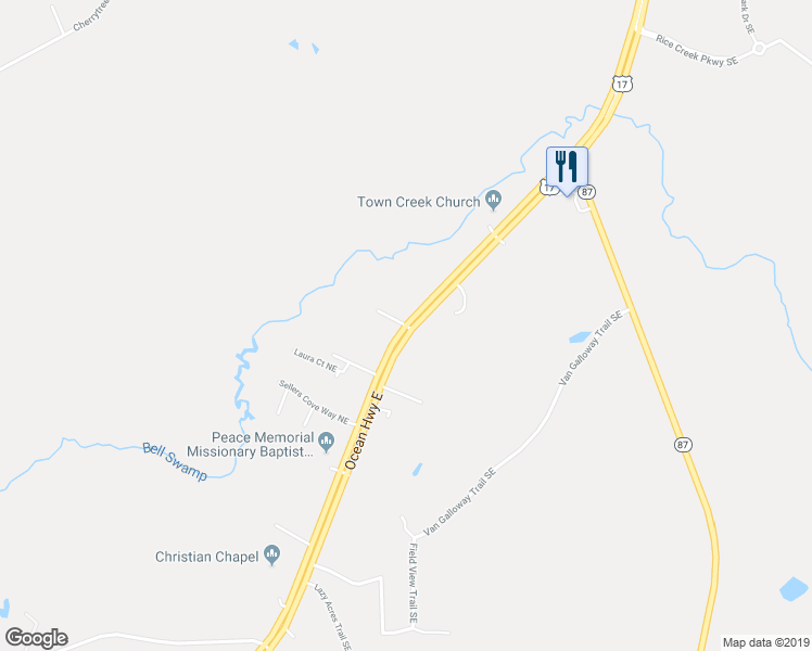 map of restaurants, bars, coffee shops, grocery stores, and more near 5963 Ocean Highway East in Winnabow
