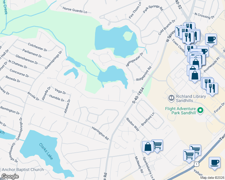 map of restaurants, bars, coffee shops, grocery stores, and more near 136 Fishers Shore Road in Columbia