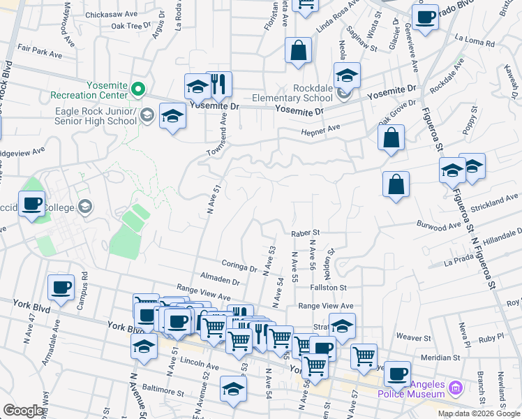 map of restaurants, bars, coffee shops, grocery stores, and more near 1942 Phillips Way in Los Angeles