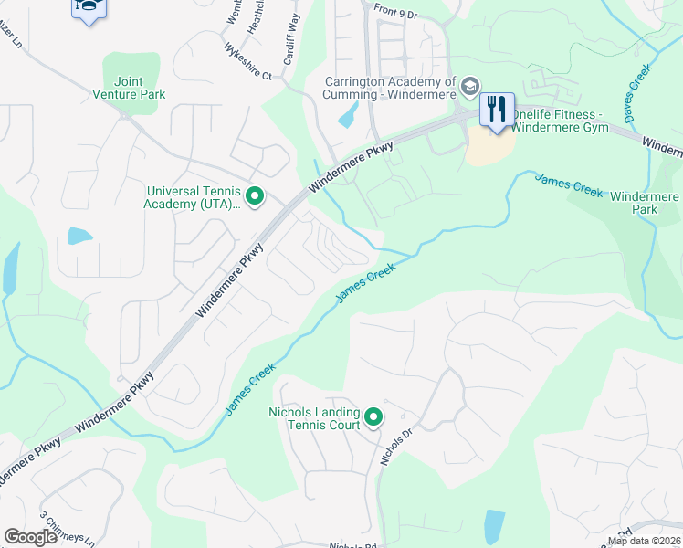 map of restaurants, bars, coffee shops, grocery stores, and more near 4815 Cold Spring Court in Cumming