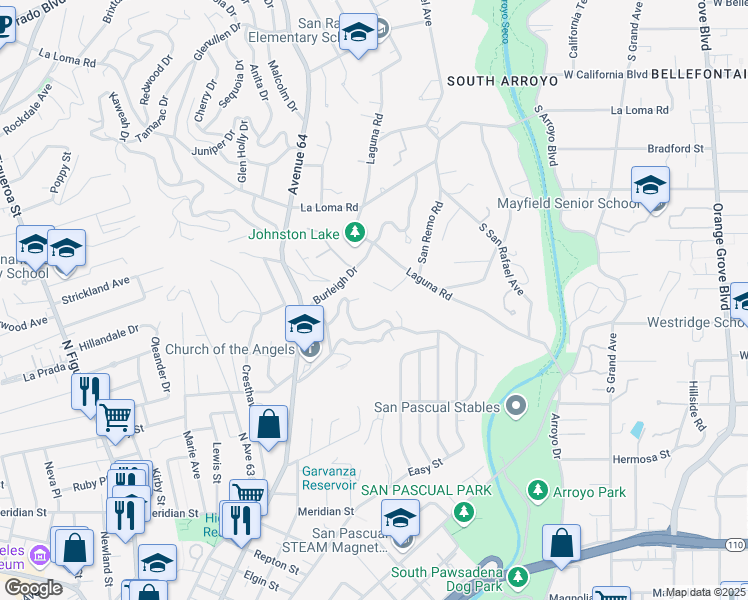 map of restaurants, bars, coffee shops, grocery stores, and more near 980 Ellington Lane in Pasadena