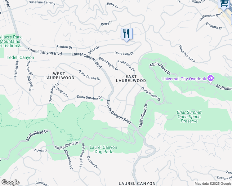 map of restaurants, bars, coffee shops, grocery stores, and more near 3115 Dona Marta Drive in Los Angeles