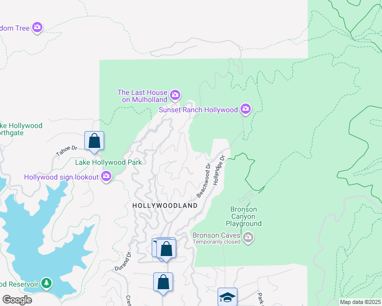 map of restaurants, bars, coffee shops, grocery stores, and more near 3306 Deronda Drive in Los Angeles