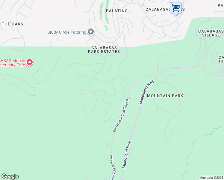 map of restaurants, bars, coffee shops, grocery stores, and more near 3339 Paseo Del Sol in Calabasas