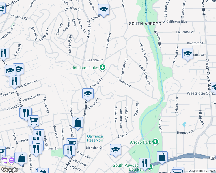 map of restaurants, bars, coffee shops, grocery stores, and more near 970 Ellington Lane in Pasadena