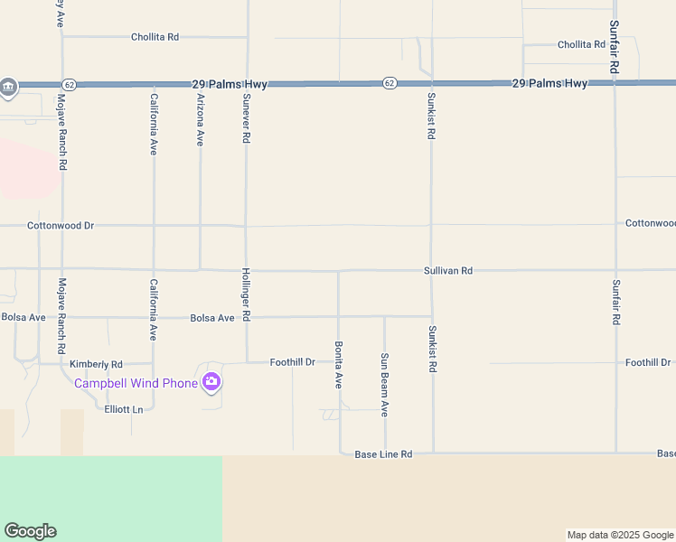 map of restaurants, bars, coffee shops, grocery stores, and more near Bonita Avenue in Joshua Tree