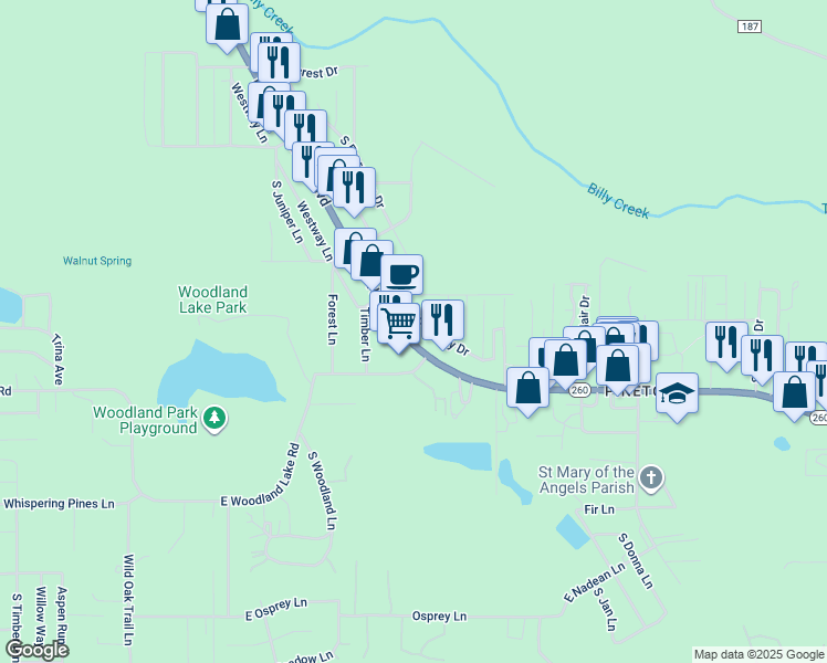 map of restaurants, bars, coffee shops, grocery stores, and more near 900 East White Mountain Boulevard in Pinetop-Lakeside