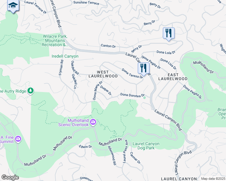 map of restaurants, bars, coffee shops, grocery stores, and more near 11467 Dona Cecilia Drive in Los Angeles