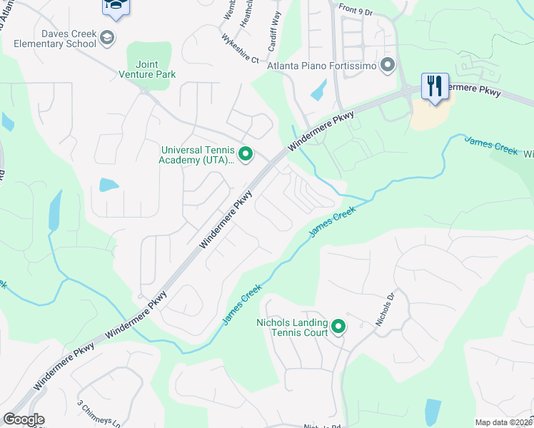 map of restaurants, bars, coffee shops, grocery stores, and more near 4345 Granby Circle in Cumming