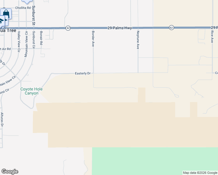 map of restaurants, bars, coffee shops, grocery stores, and more near 62600 Sullivan Road in Joshua Tree