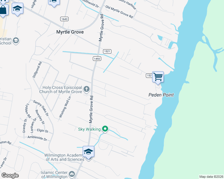 map of restaurants, bars, coffee shops, grocery stores, and more near 1706 Kennedy Road in Wilmington