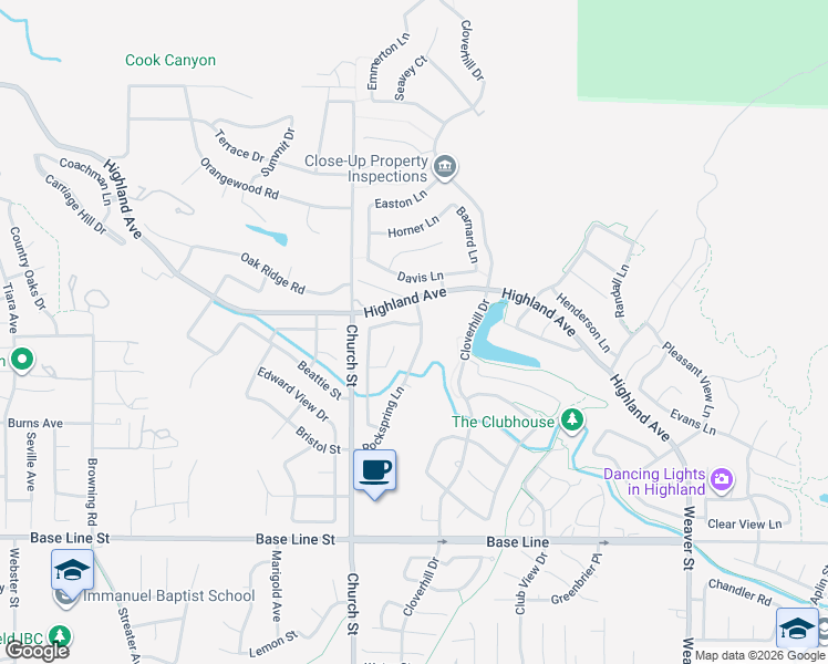 map of restaurants, bars, coffee shops, grocery stores, and more near 28999 Clear Spring Lane in Highland