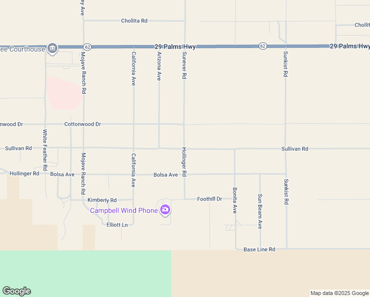 map of restaurants, bars, coffee shops, grocery stores, and more near 64100 Sullivan Road in Joshua Tree