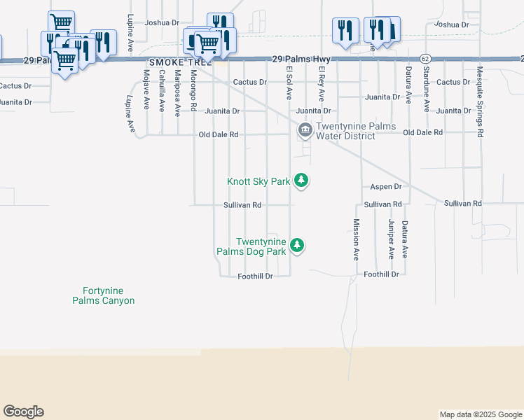 map of restaurants, bars, coffee shops, grocery stores, and more near 6922 Alpine Avenue in Twentynine Palms