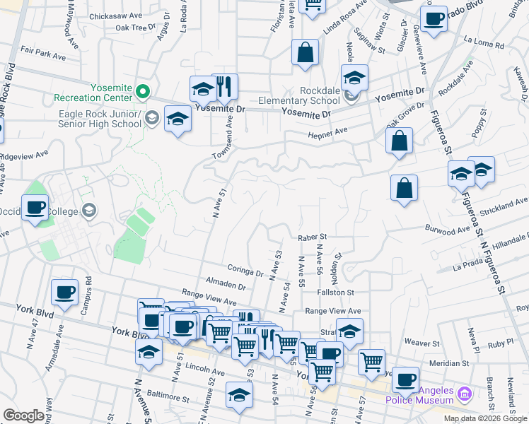 map of restaurants, bars, coffee shops, grocery stores, and more near 1942 Phillips Way in Los Angeles