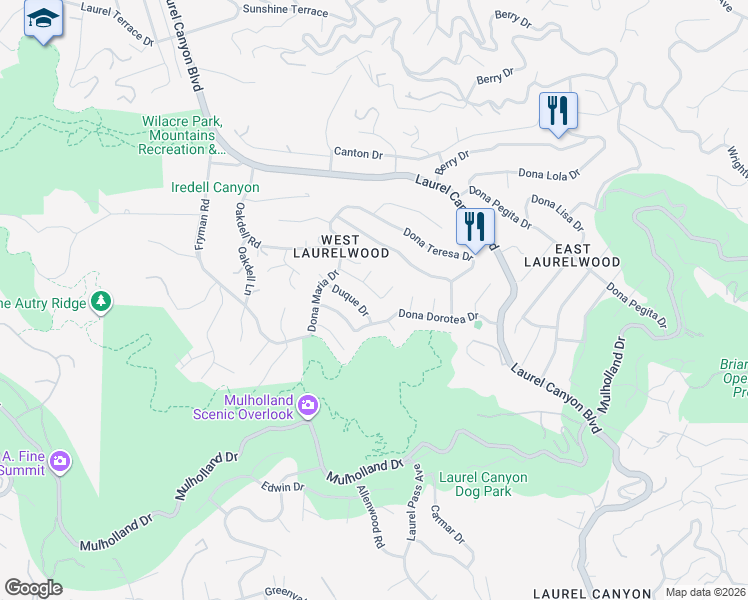 map of restaurants, bars, coffee shops, grocery stores, and more near 11467 Dona Cecilia Drive in Los Angeles