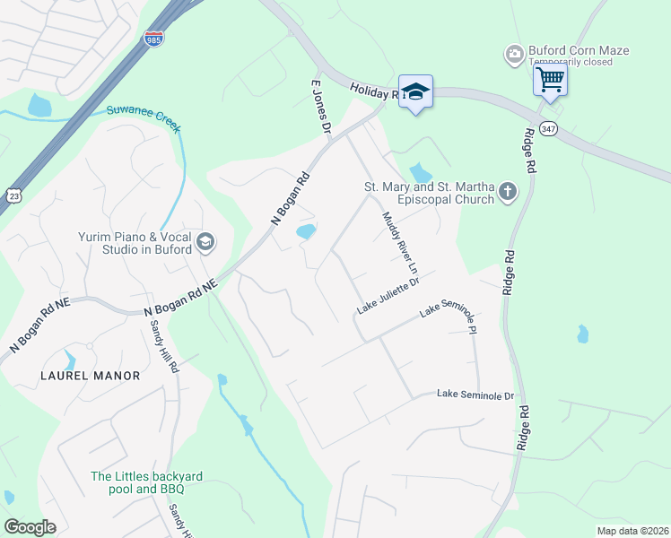 map of restaurants, bars, coffee shops, grocery stores, and more near 4254 Carters Lake Drive in Buford