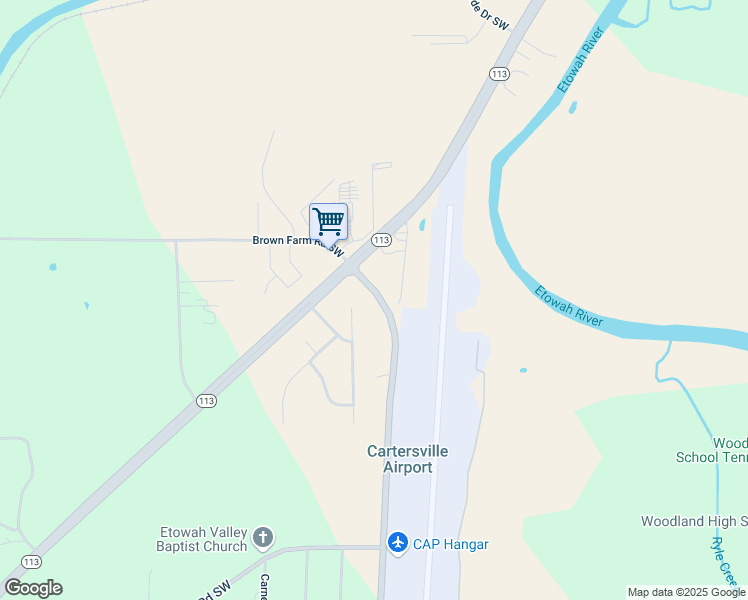map of restaurants, bars, coffee shops, grocery stores, and more near Highway 61 Southeast in Cartersville