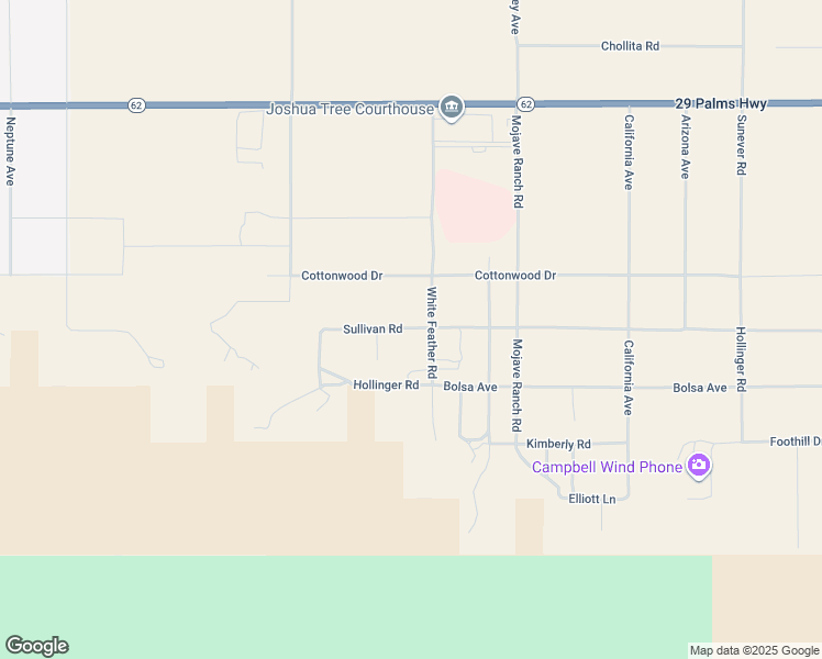 map of restaurants, bars, coffee shops, grocery stores, and more near Sullivan Road in Joshua Tree