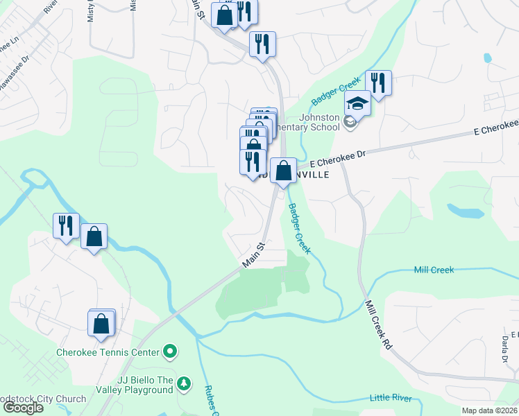 map of restaurants, bars, coffee shops, grocery stores, and more near 141 Madison Bend in Holly Springs